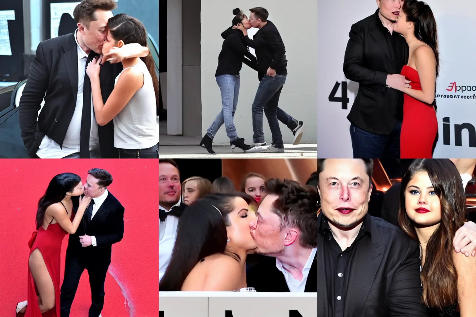 Prompt: Elon Musk and Selena Gomez kissing,4k quality