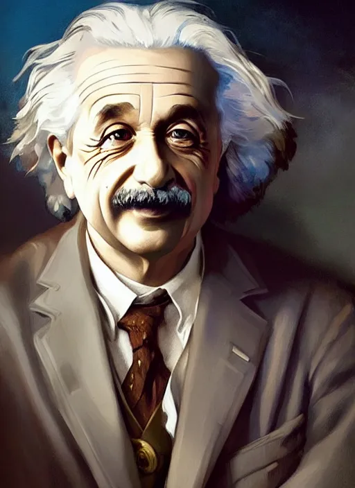 Image similar to portrait of albert einstein, painting by sargent and leyendecker, fantasy, medium shot, asymmetrical, intricate, elegant, matte painting, illustration, hearthstone, by rhads, by greg rutkowski, by greg tocchini, by james gilleard, by joe fenton