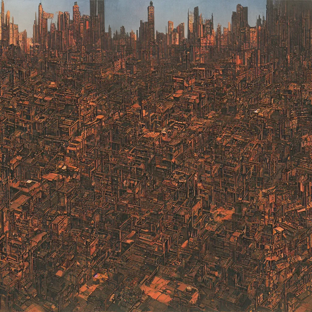 Image similar to gothic kowloon walled city by syd mead