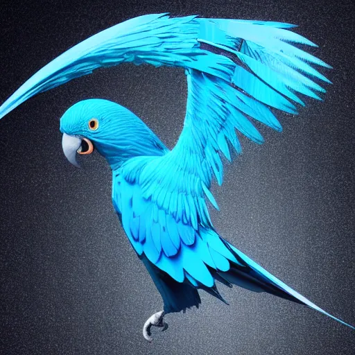 Image similar to blue liquid motion fluids forming blue parrot bird, hyper detailed, houdini render