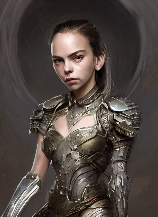 Image similar to a professional portrait of a beautiful young female, clothed in ethereal battle armor, olive skin, long dark hair, beautiful bone structure, symmetrical facial features, intricate, elegant, digital painting, concept art, smooth, sharp focus, finely detailed, illustration, from Valerian and the City of a Thousand Planets, in the style of Ruan Jia and Mandy Jurgens and Artgerm and Greg Rutkowski and William-Adolphe Bouguerea