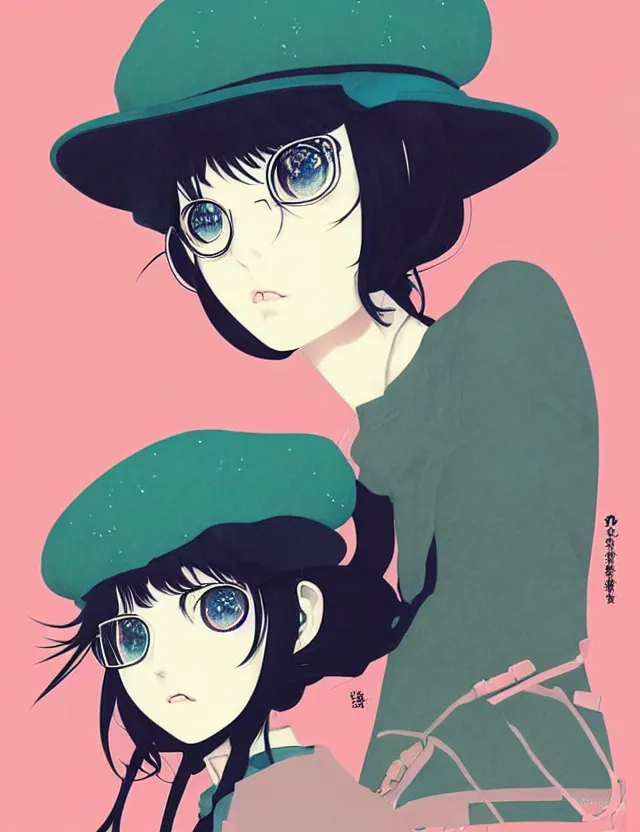 Image similar to singular girl wearing a beret, very anime!!! anime!! intricate details, aesthetically pleasing pastel colors, cool shaded poster background, art by conrad roset and ilya kuvshinov