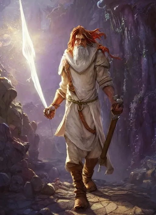 Image similar to traveling merchant in white coat, ultra detailed fantasy, dndbeyond, bright, colourful, realistic, dnd character portrait, full body, pathfinder, pinterest, art by ralph horsley, dnd, rpg, lotr game design fanart by concept art, behance hd, artstation, deviantart, global illumination radiating a glowing aura global illumination ray tracing hdr render in unreal engine 5