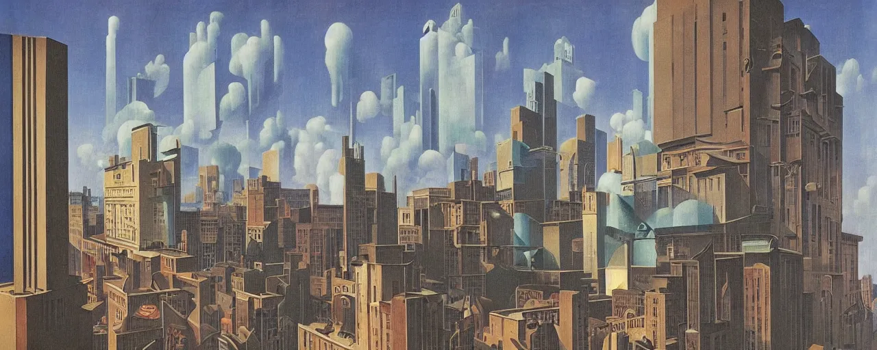 Image similar to hotel in a cyberpunk city, dada, rene magritte, highly detailed