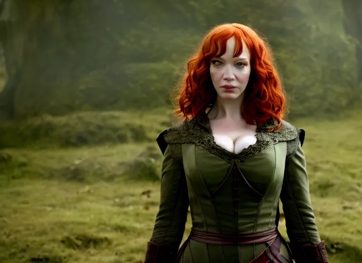 Prompt: filmstill christina hendricks the - lord - of - the - rings, 1 0 0 mm lens, canon eos, red cinema camera, frontal view, dynamic pose, intricate, elegant, highly detailed, centered, redshift, octane, smooth, sharp focus, zeiss lens,