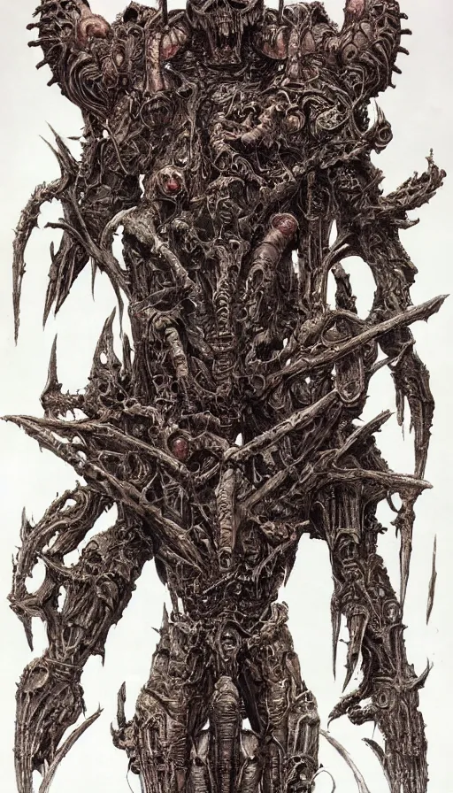 Prompt: Doom themed painting of symmetrical torso demonic hell armor with extended evil armored hands concept, intricate artwork by H.R. Giger, Johnatan Wayshak, Zdizslaw Beksinski, Ayami Kojima, Amano, Karol Bak, Moebius, and Mark Brooks, Neo-Gothic, gothic, rich deep colors, art by Takato Yamamoto, masterpiece, face by Artgerm, very coherent artwork, cinematic, hyper realism, high detail, octane render, unreal engine, 8k, High contrast, golden ratio, trending on cgsociety