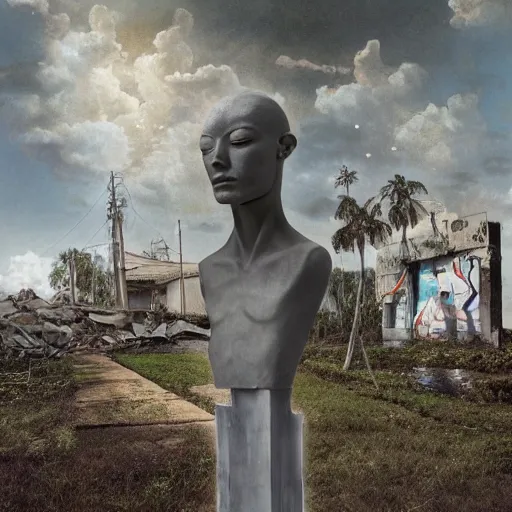 Prompt: the ego separates, hyperrealistic surrealism, dreamscape, beeple, award winning masterpiece with incredible details, zhang kechun, a surreal vaporwave vaporwave vaporwave vaporwave vaporwave painting by thomas cole of a gigantic broken mannequin head sculpture in ruins, astronaut lost in liminal space, highly detailed, trending on artstation