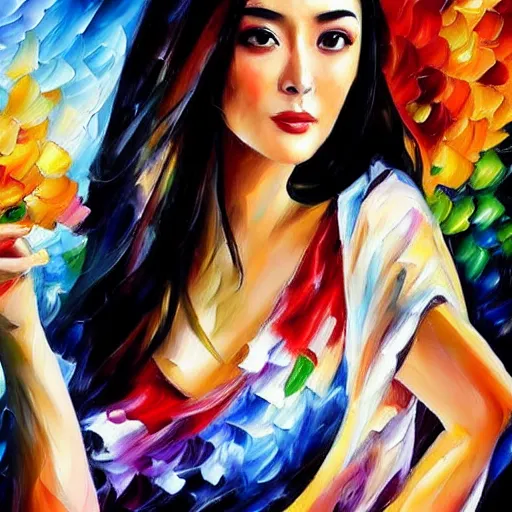 Prompt: a leonid afremov oil painting of fan bing bing