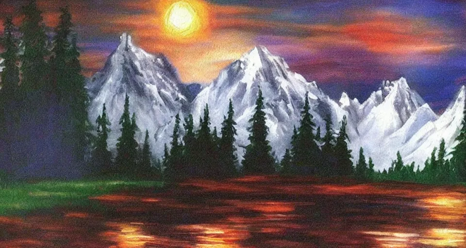 Image similar to the best painting ever by Bob ross