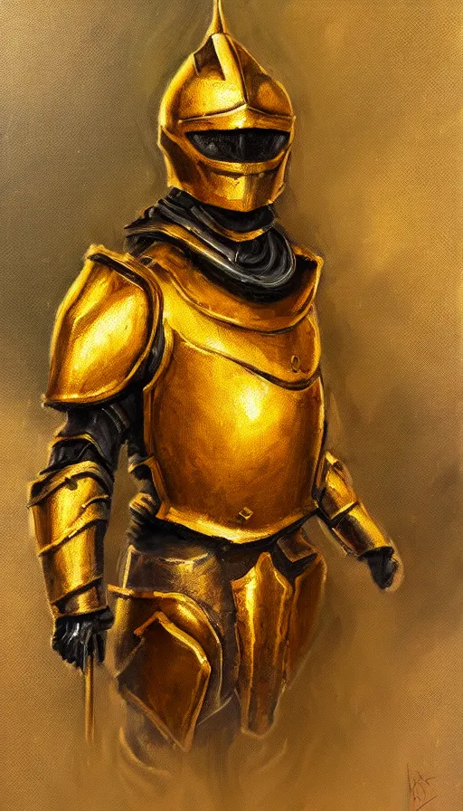 Image similar to golden knight, oil painting, extremely detailed, art station, concept art, faded pallette