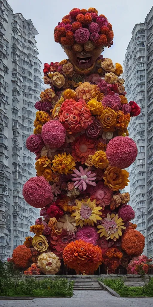 Image similar to colossal grotesque flower made from unfulfilled communist dreams in the middle of abandoned post soviet constructivist cityscape, Stalinist architecture, ultradetailed, Intricate by Hayao Miyazaki and Josan Gonzalez and Makoto Shinkai and Giuseppe Arcimboldo and Wes Anderson