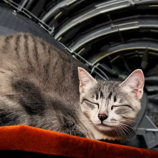 Image similar to cat sat on nuclear missile warhead, sleeping, award-winning photography 4k