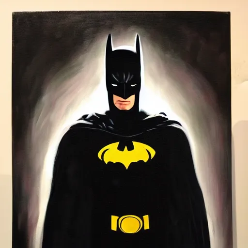 Image similar to Painting of a batman dark knight by Christopher Nolan oil painting