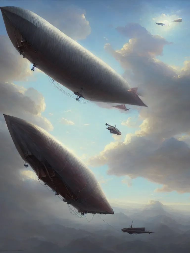 Image similar to a painting of a airship flying in the sky, a detailed matte painting by mandy jurgens, extremely detailed, featured on cgsociety, fantasy art, 2 d game art, matte painting, cryengine