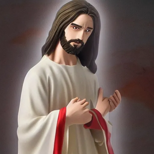 Image similar to Jesus as anime character posing ready to fight