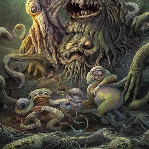 Image similar to ' twas brillig, and the slithy toves did gyre and gimble in the wabe ; all mimsy were the borogoves, and the mome raths outgrabe. hyperrealistic. high definition. trending on artstation.