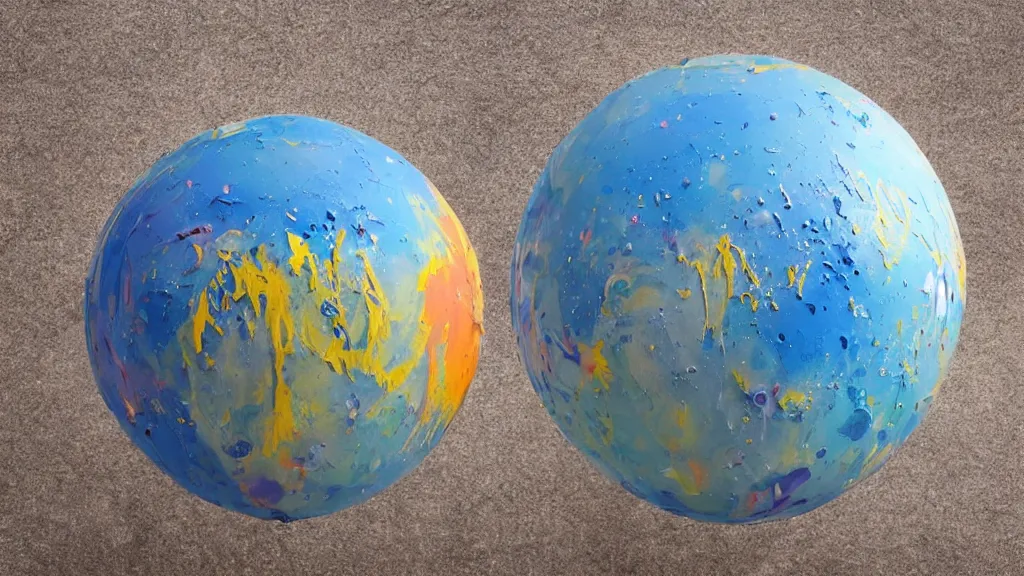 Prompt: a hovering sphere with layers of wet paint dripping off the sides