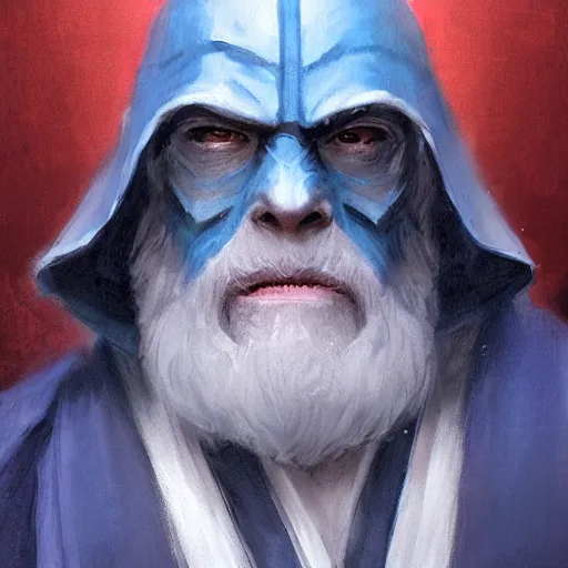 Image similar to portrait of a man by greg rutkowski, old jedi master, he looks like cameron monaghan, beard, wearing a blue jedi robes, star wars expanded universe, he is about 8 0 years old, highly detailed portrait, digital painting, artstation, concept art, smooth, sharp foccus ilustration, artstation hq