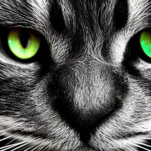 Image similar to portrait mugshot of a sad looking black bombay cat, green shiny eyes, digital art, symmetrical face, hd, wallpaper, 4 k