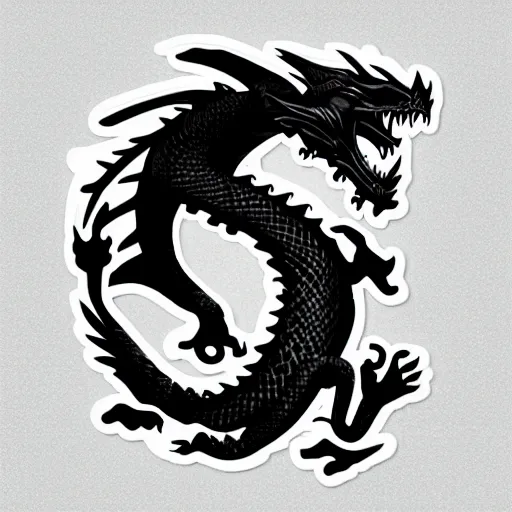 Prompt: dragon, sticker, b & w, white outline, by artgerm and greg rutkowski, grey background