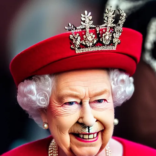 Prompt: queen elizabeth ii with a black afro, canon eos r 3, f / 1. 4, iso 2 0 0, 1 / 1 6 0 s, 8 k, raw, unedited, symmetrical balance, in - frame