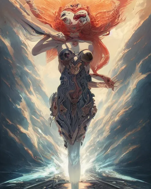 Prompt: visions in nightmares, the all seeing eye in the forehead of reality, a fire of a million guns, the mother of a millions sounds, god emperor of civilization illustration trending on artstation, anime. by peter mohrbacher and artgerm and greg rutkowski and studio trigger and ilya kuvshinov. high quality, stunning, intricate detailed character. 8 k