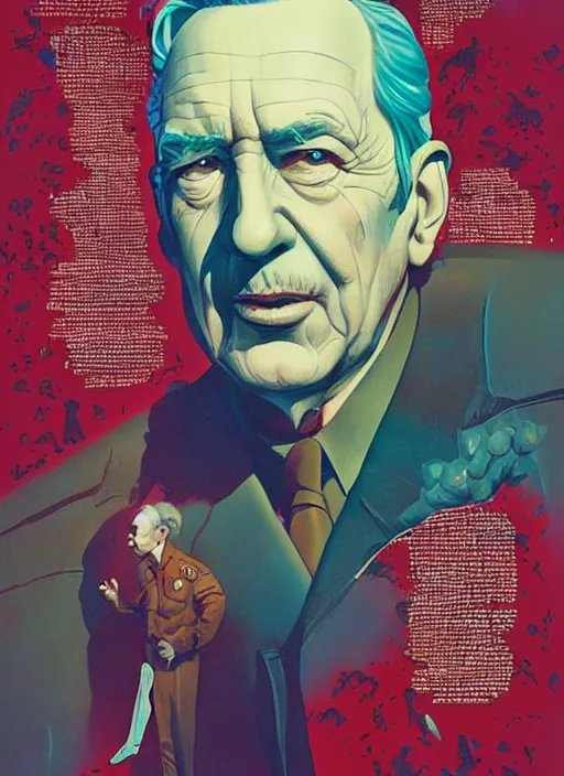 Image similar to poster artwork by Michael Whelan and Tomer Hanuka, Karol Bak of portrait of Walt Disney, from scene from Twin Peaks, clean