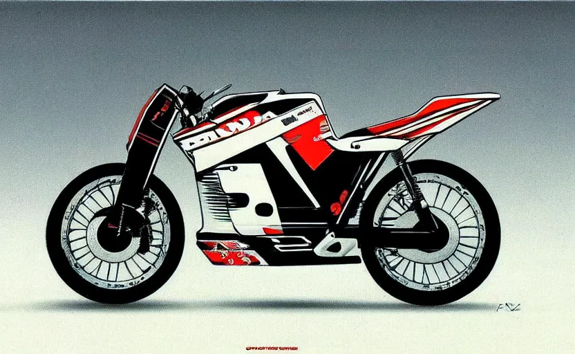 Prompt: 1 9 8 0 s honda race motorcycle concept art, art,