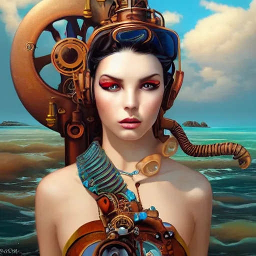 Image similar to lofi underwater steampunk beach model portrait, Pixar style, by Tristan Eaton Stanley Artgerm and Tom Bagshaw.