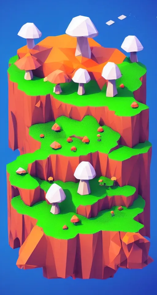 Image similar to a cute little low poly isometric mushroom island, trending on artstation, 3d render, monument valley, fez video game,