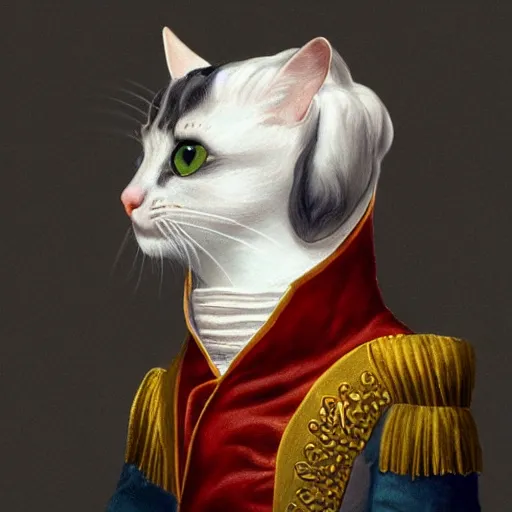 Image similar to napoleon as a cat holding a cheese digital concept art