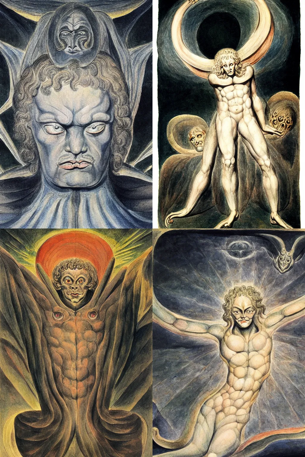 Prompt: stunning, highly detailed painting of Satan by William Blake, dramatic, dark, 4k, high quality