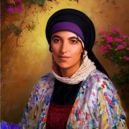 Image similar to portrait of an algerian woman ( 3 5 ) from algeria in 2 0 2 1, an oil painting by ross tran and thomas kincade