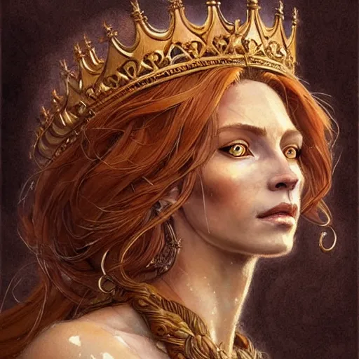 Image similar to highly detailed portrait of a majestic lioness queen depicted as a beautiful woman. d & d, art by anton pieck and greg rutkowski and magali villeneuve. trending on artstation, intricate details, energetic composition, golden ratio, concept art, illustration, elegant art