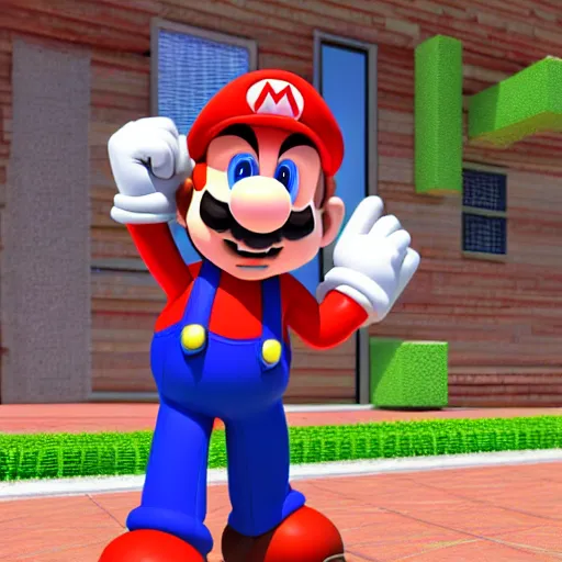 Image similar to a 3 d render of mario with sonic's hair