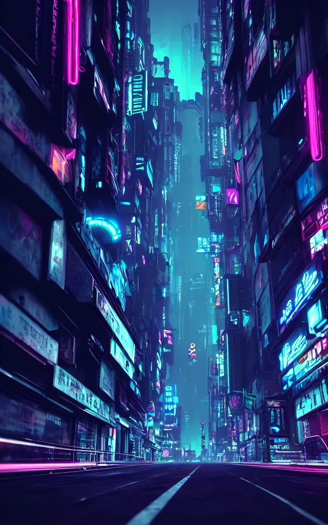 Prompt: 3 d render of a magnificent dark neon futuristic cyberpunk city bustling street at night cyberart by liam wong in the film akira rendered in octane, trending on cgsociety, blender 3 d