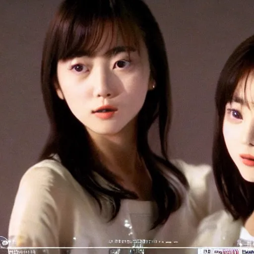 Image similar to 1990s, unbelievably beautiful, perfect, dynamic, epic, cinematic 8K HD movie shot of two semi-close-up japanese beautiful cute young J-Pop idols actresses girls, they express joy and posing together. By a Chinese movie director. Motion, VFX, Inspirational arthouse, high budget, hollywood style, at Behance, at Netflix, with Instagram filters, Photoshop, Adobe Lightroom, Adobe After Effects, taken with polaroid kodak portra