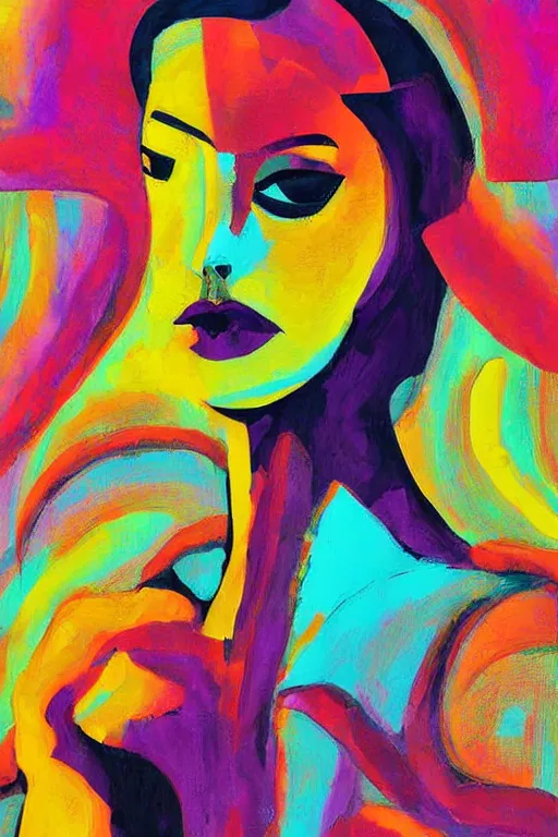 Image similar to the abstract painting of an image of a lady artistic flat illustration by joshy frost