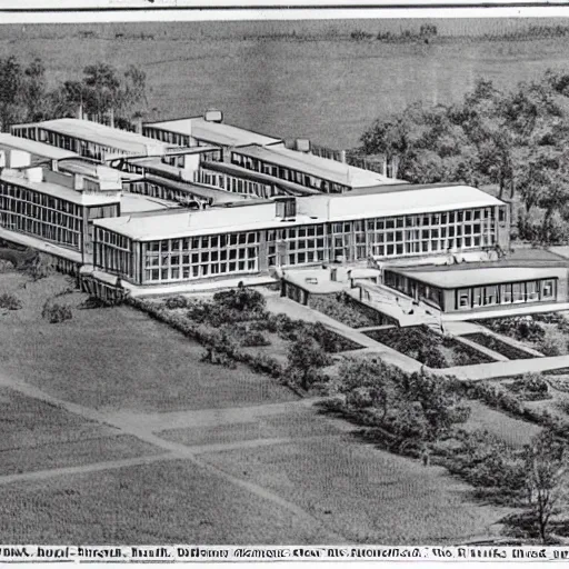 Image similar to a multi - acre, self - contained psychiatric hospital designed and built according to the kirkbride plan.