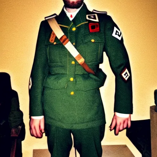 Image similar to Pewdiepie wearing an Nazi soldier's uniform