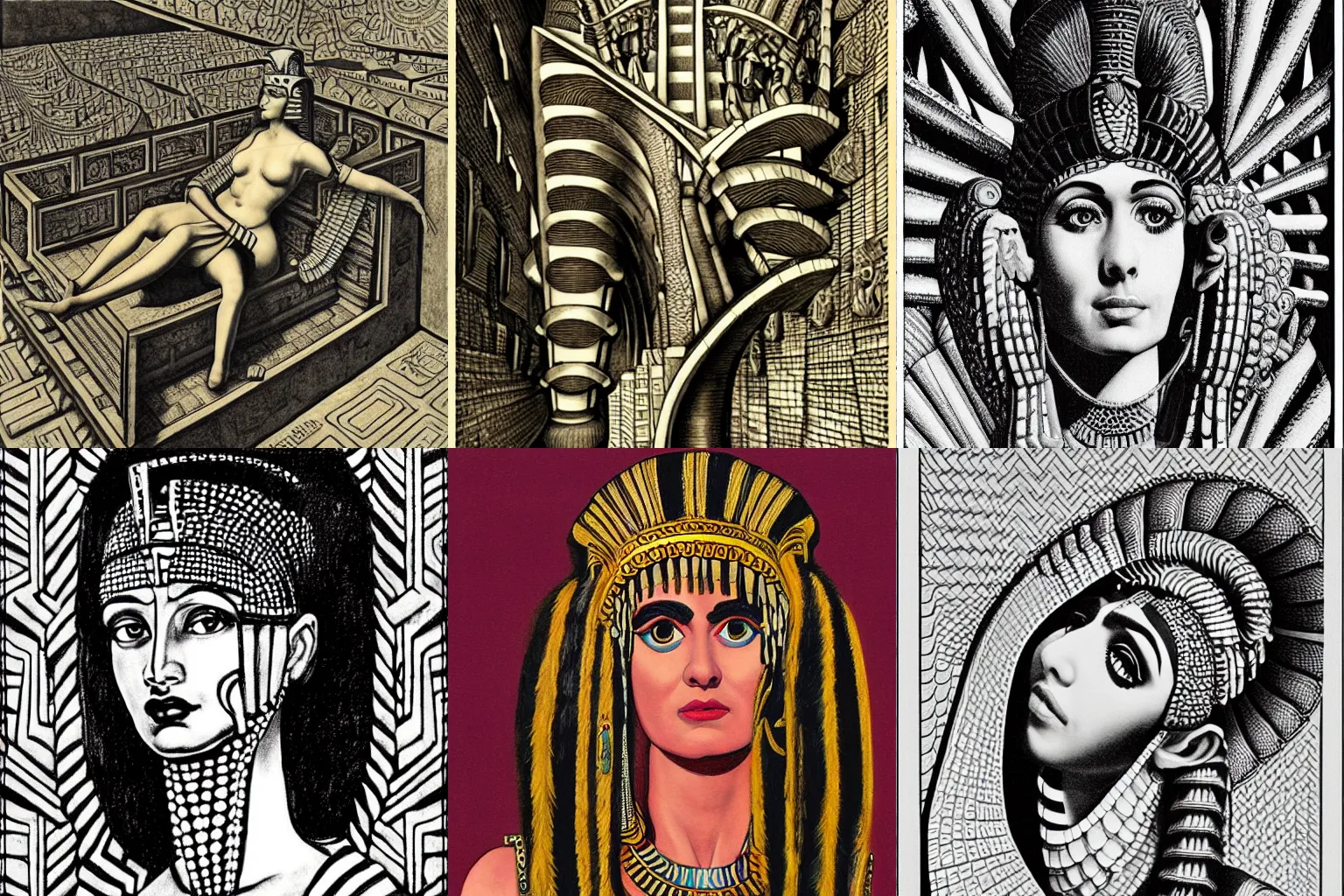 Prompt: cleopatra in the style of mc escher