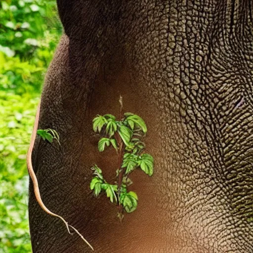 Prompt: a forest growing from an elephants back