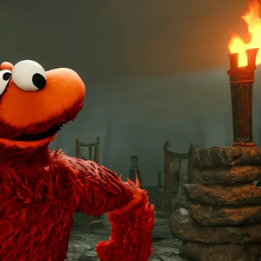 Image similar to elmo in skyrim, official screenshot, 4 k, npc, render