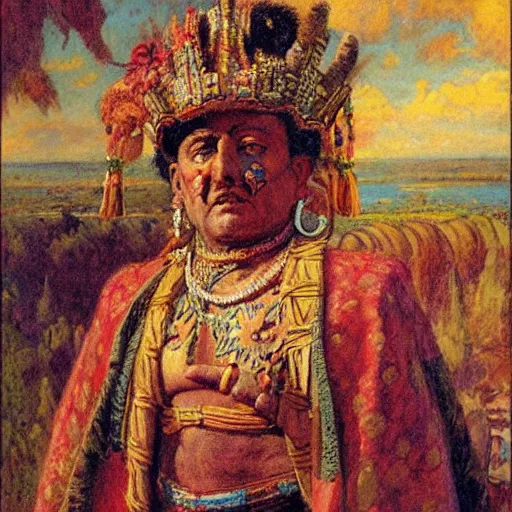 Image similar to the aztec emperor montezuma painted by gaston bussiere