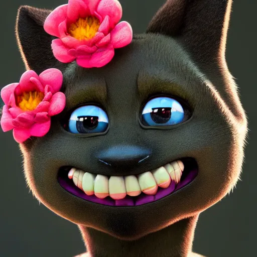 Prompt: character portrait, marsupial with big oval eyes, small pointed nose, bushy eyebrows, ears like flowers, and a square mouth, award winning art, octane engine, artstation, 4 k hd masterpiece