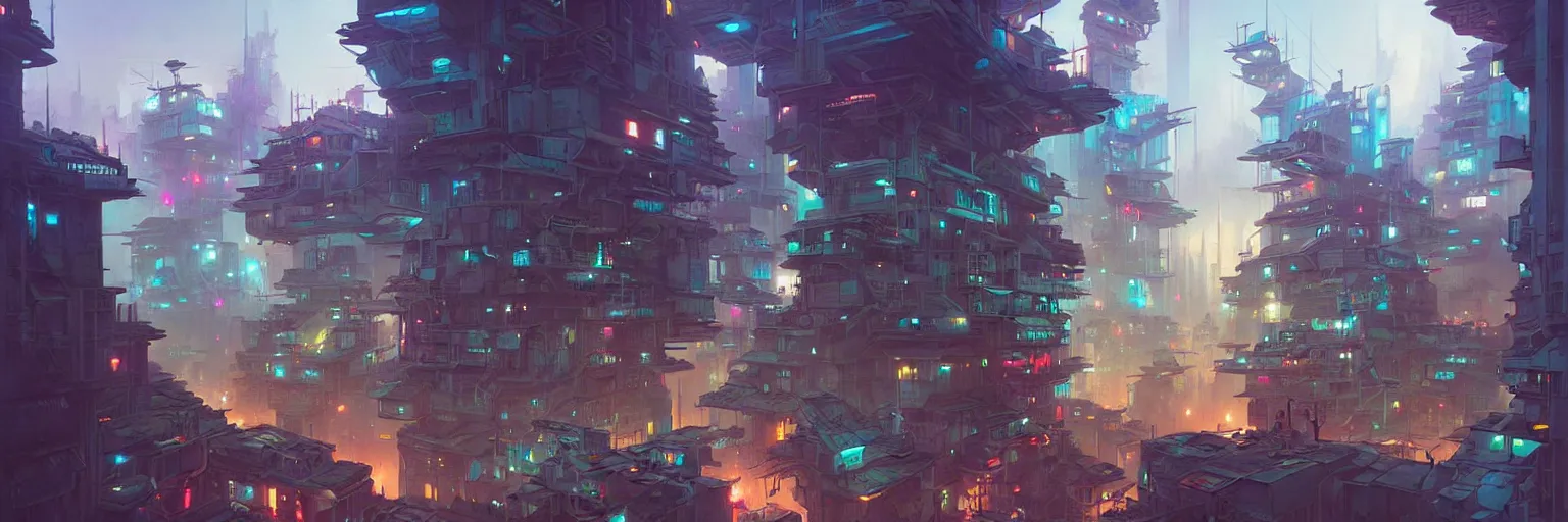 Prompt: cyberpunk favelas, by peter mohrbacher