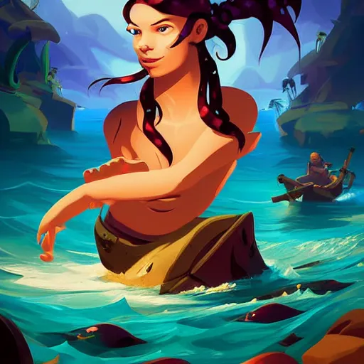 Image similar to painting mermaid treasure on sea of thieves game avatar hero smooth face median photoshop filter cutout vector, behance hd by jesper ejsing, by rhads, makoto shinkai and lois van baarle, ilya kuvshinov, rossdraws global illumination