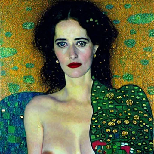 Prompt: Eva Green in the style of Gustav Klimt, ornate, sunlit