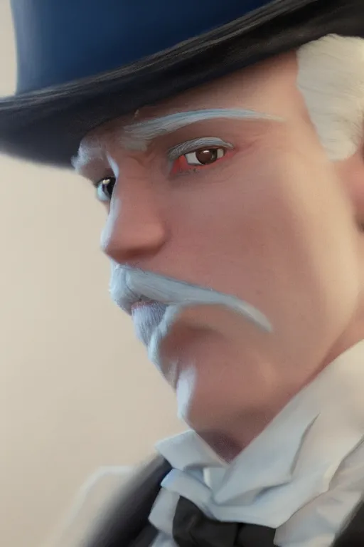 Prompt: A fancy close up of a white haired old halfling with blue eyes wearing a suit and top hat by Greg Rutkowski, Sung Choi, Mitchell Mohrhauser, Maciej Kuciara, Johnson Ting, Maxim Verehin, Peter Konig, 8k photorealistic, cinematic lighting, HD, high details, dramatic, trending on artstation