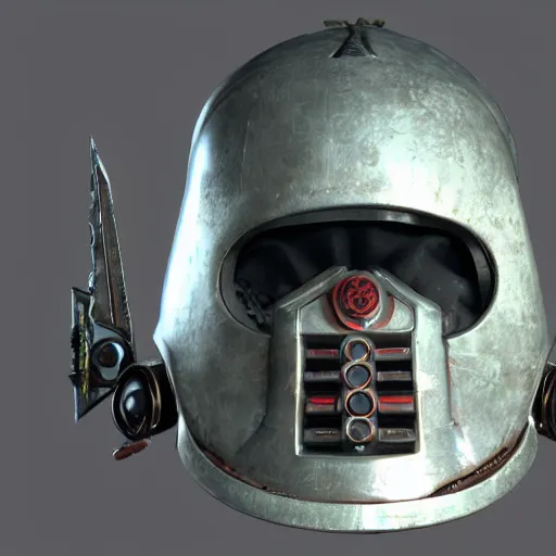 Image similar to grimdark adeptus mechanicus helmet, unreal engine, 8 k, ultra realistic, ultra detail